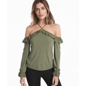 White House Black Market Sexy Olive Green Off The Shoulder Blouse